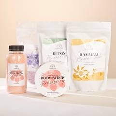 Bath max (Сливки для ванны Strawberry, Скраб для тела Strawberry, Detox, Минеральная смесь Hammam, Соль для ванны Lavender)